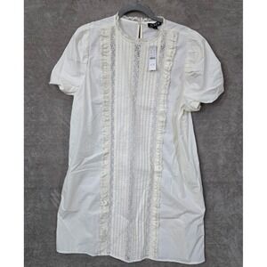 J Crew Pintuck Dress Womens XL Ivory Puff Sleeve Cottagecore Boho Victorian